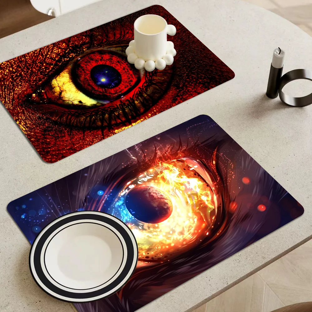 Evil Eye Kitchen Dish Mat Absorbent Dining Table Mats Retro Non-slip Placemat Coffee Dish Tableware Mat For Home Decor