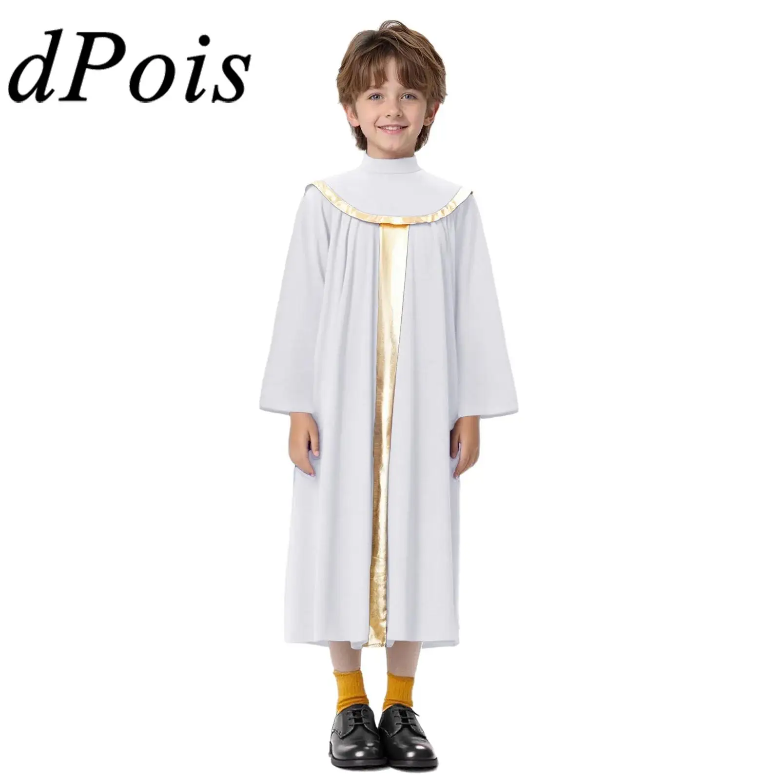 Disfraz de sacerdote para niños y niñas, bata de adoración de coro, disfraz de Pastor cristiano de alabanza, vestido de graduación escolar metálico para Halloween