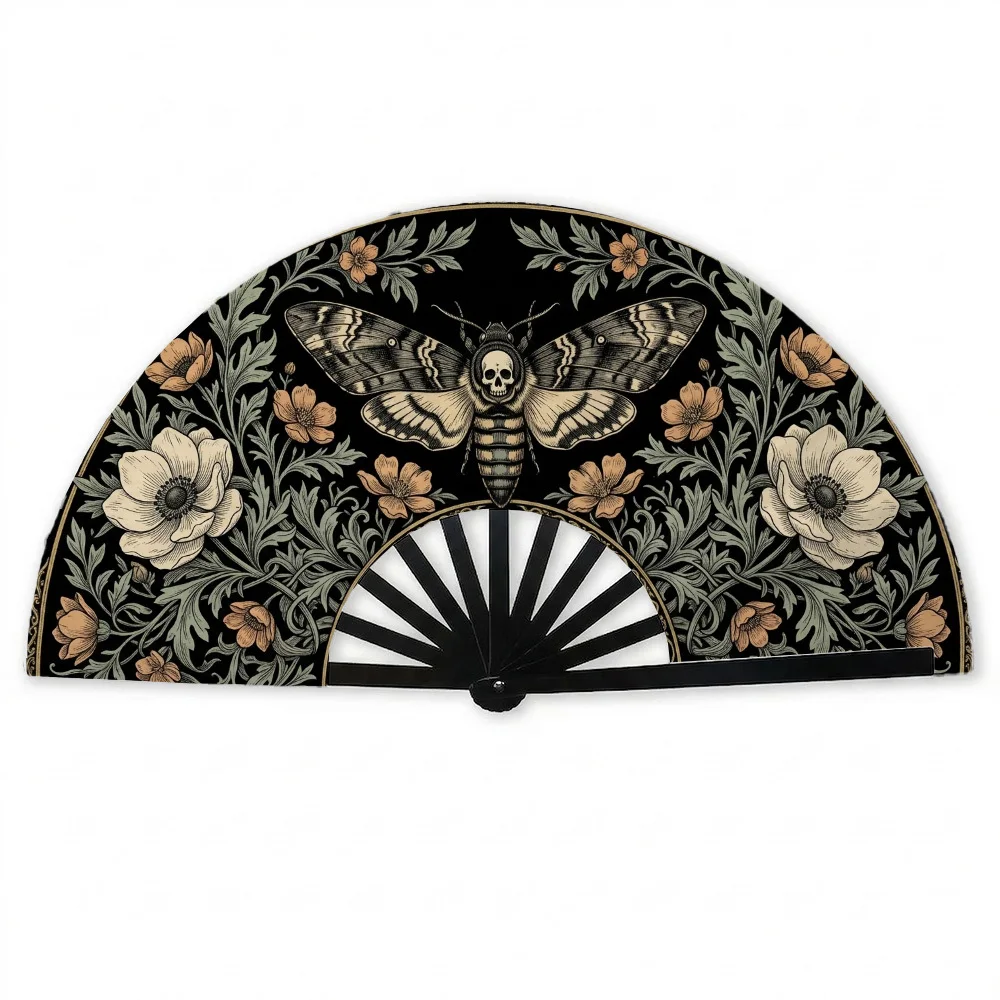 1pc Dark Academia Gothic Folding Hand Fan with Death Moth And Vintage Design - Portable Cooling Fan Suitable for Summer, Music Festivals, Raves, Weddings, Tai Chi Performances, Durable Plastic for Outdoor Events And Travel, Elegant Portable Fan