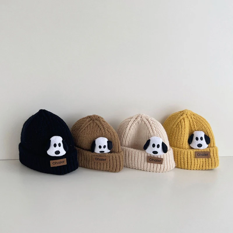 

Autumn Winter Baby Knitted Hats Kids Girls Boys Beanies Caps Lovely Cartoon Dog Accessories Soft Warm Hat For Children