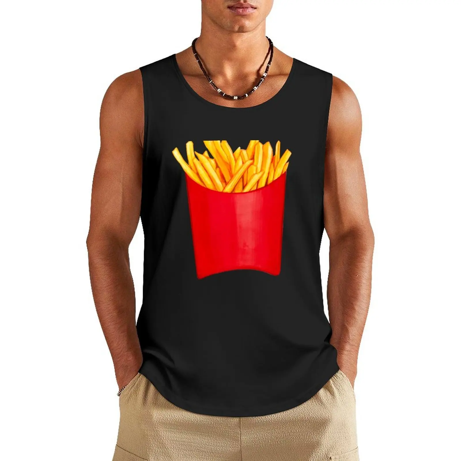 

Fries Pattern 2 - Blue Tank Top sleeveless vest men t-shirts for Men's gym men clothing