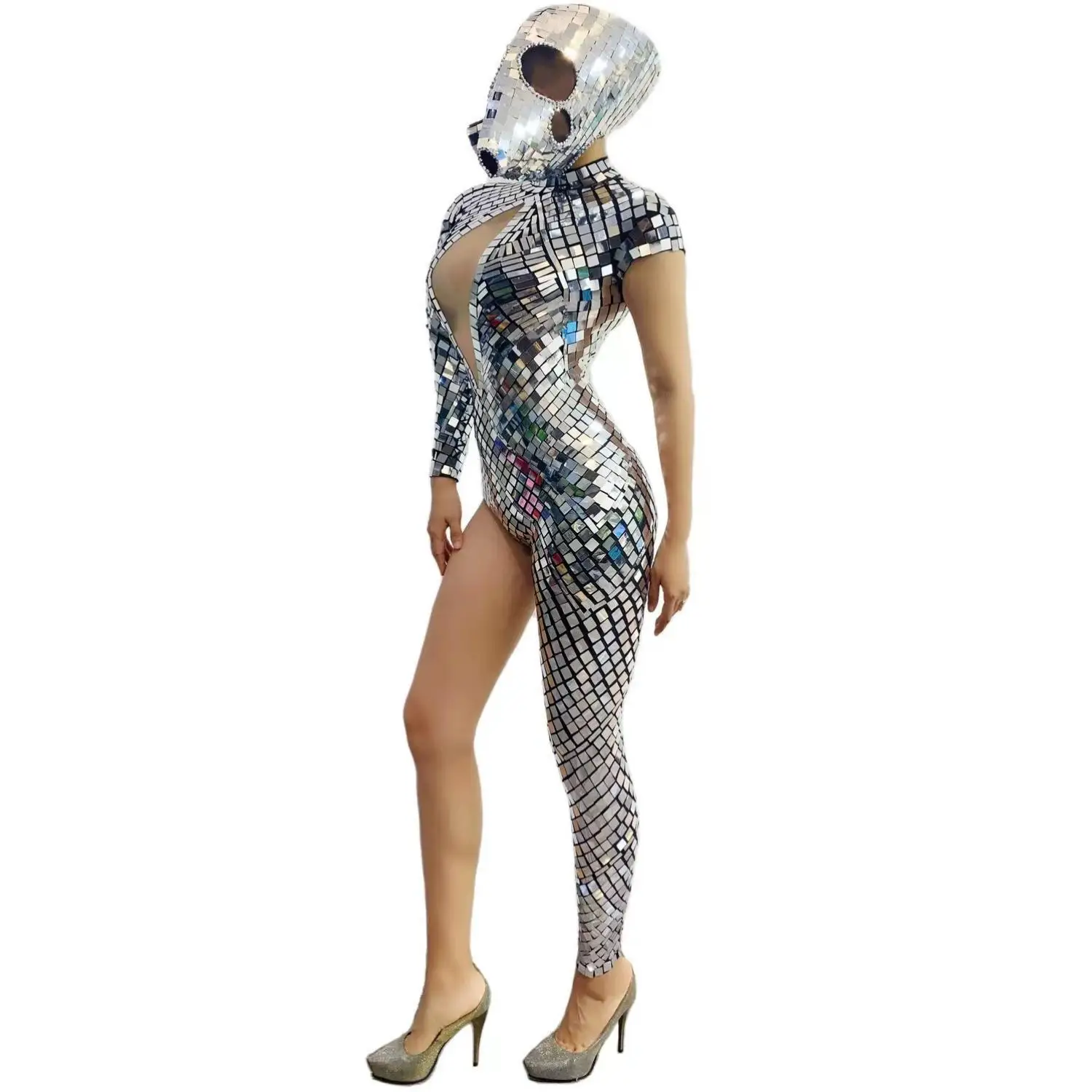 

Sparkly Sequins Asymmetrical Sexy Jumpsuit Nightclub Carnival Showgirl Bodysuit Sexy Masquerade Costume Bar Singer DJ Outfit
