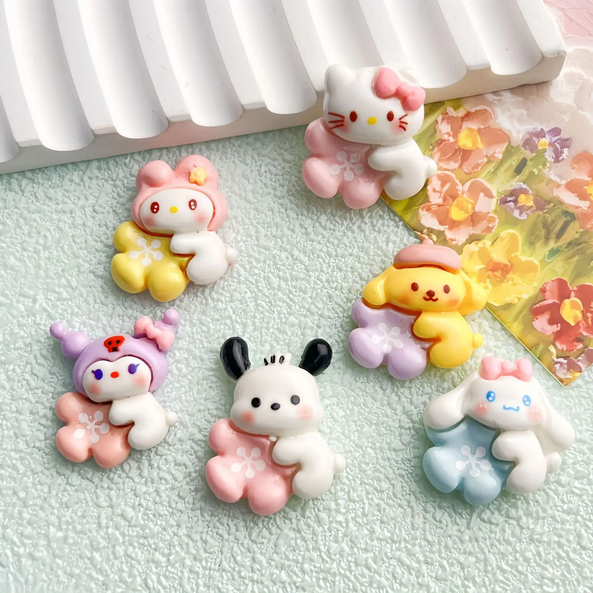 5pcs Cute Sakura Sanrio Cartoon Bright Face cartoon resin flatback cabochons diy crafts supplies