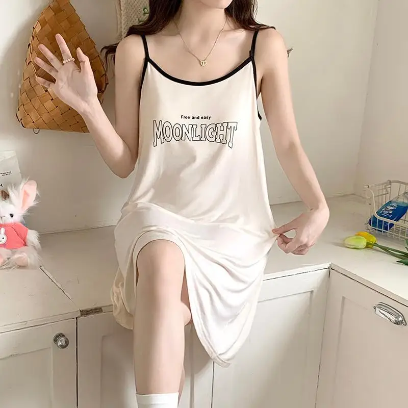 150kg Extra Large Size Sweet Suspender Nightdress Women's Loose Home Clothes Summer Thin Pajama Can Be Worn Outside Loungewear