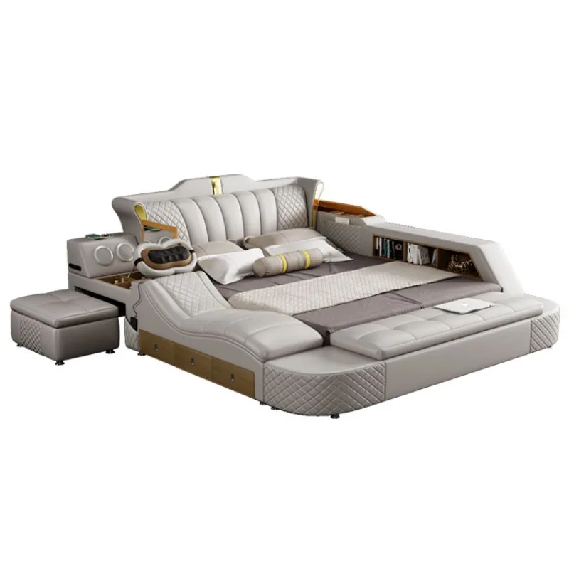 Light luxury leather bed multi-functional massage audio usb tatami storage leather art bed bedroom large apartment