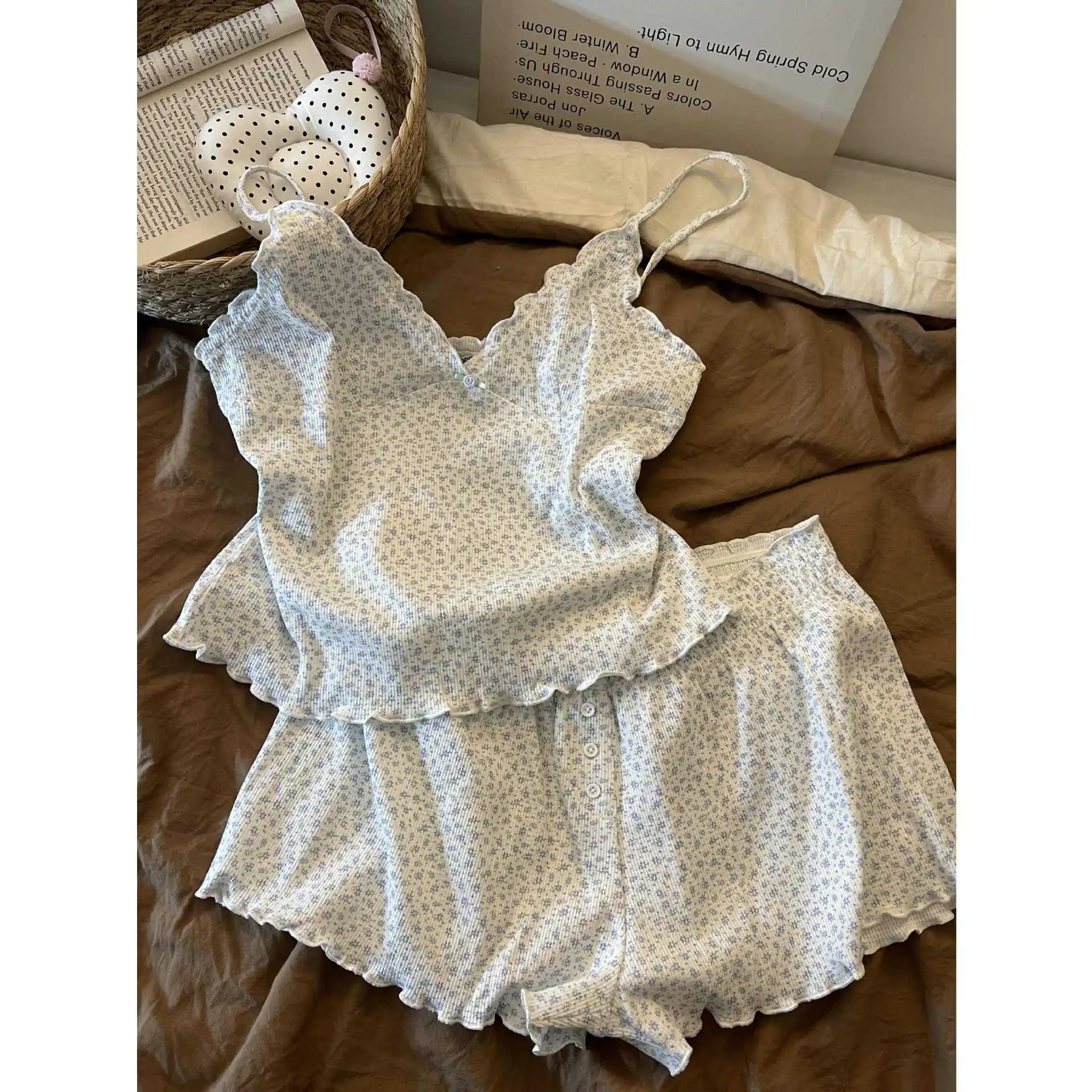 Girls Floral Suspenders Pajamas Women's Spring and Summer New Spice Girls Shorts Loungewear Suit Can Be Worn Outside