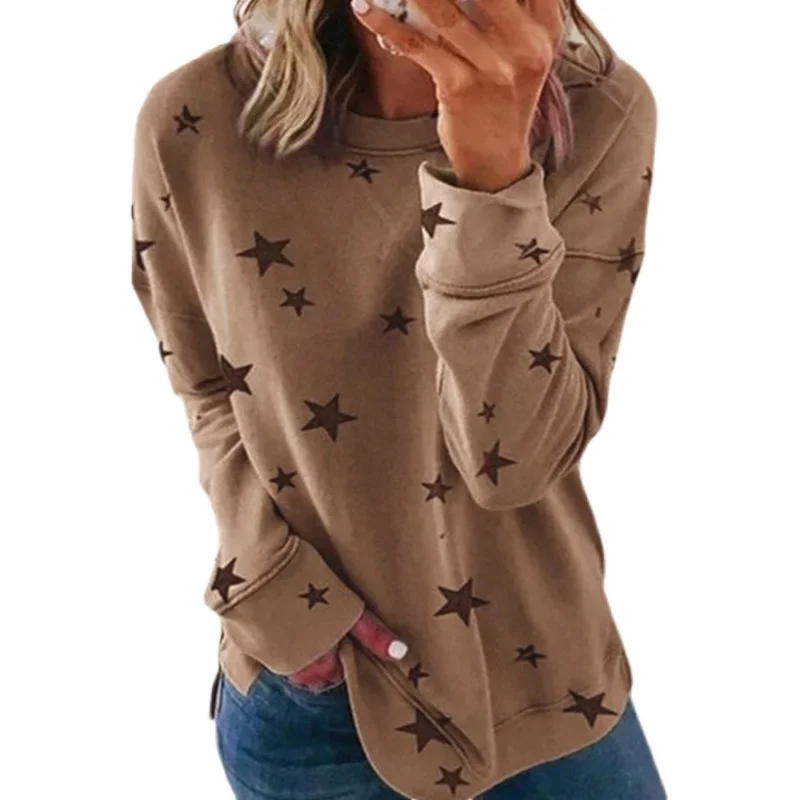 Loose Fit Long Sve Round Ne Bedrucktes T-Shirt Casual Street Sle Damen Herbst Winter Plus Size Hoodie Bequeme Baumwolle