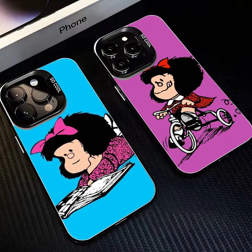 

Cute M-Mafaldas Girl Phone Case For iPhone17,16,15,14,13,12,11 Plus,Pro Max Black Matte Shockproof Cover