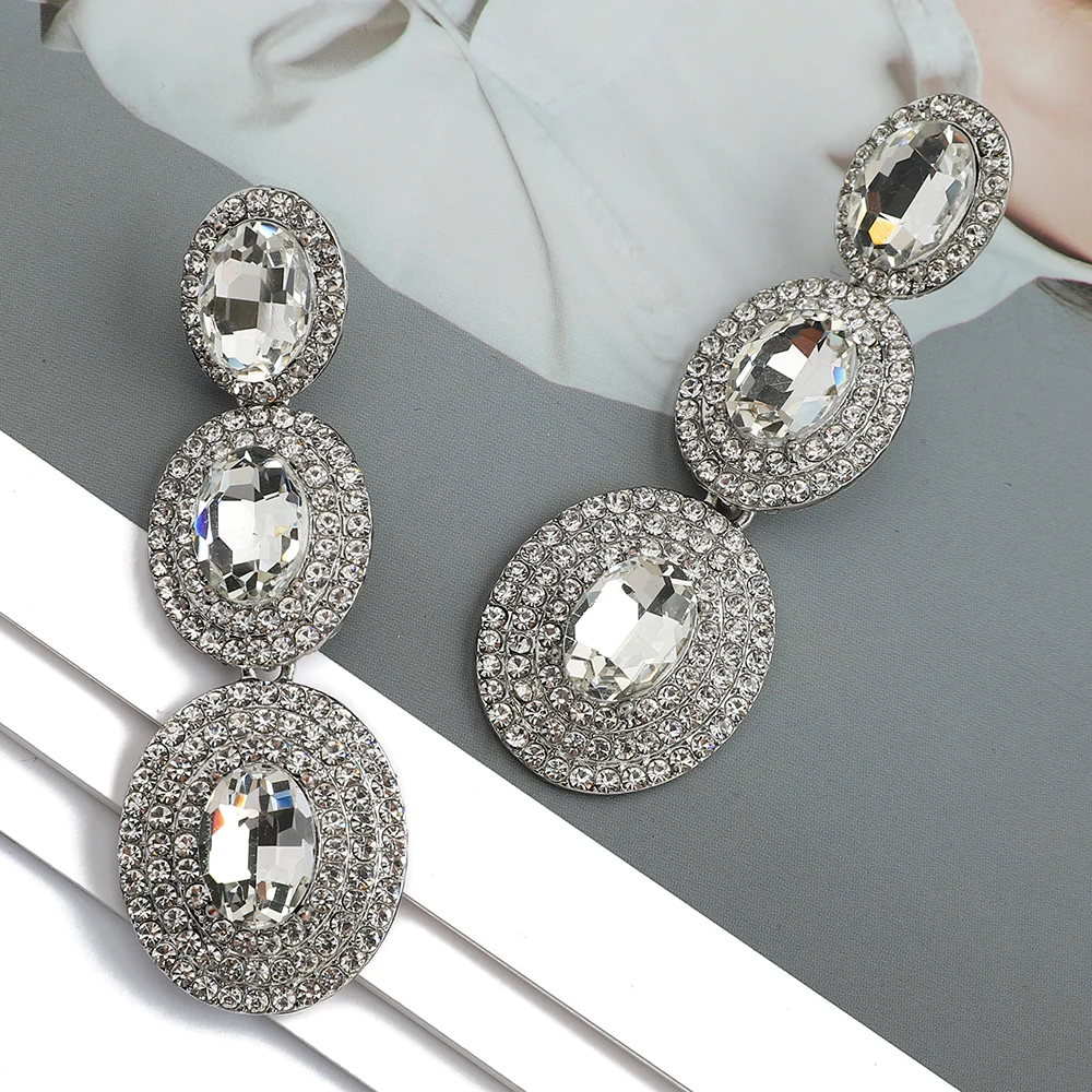 Modern Elegant Fashion Multiple Round Metal Full Crystal Dangle Earrings Luxury Fairy Grunge Jewelry Vintage Ear Accessories