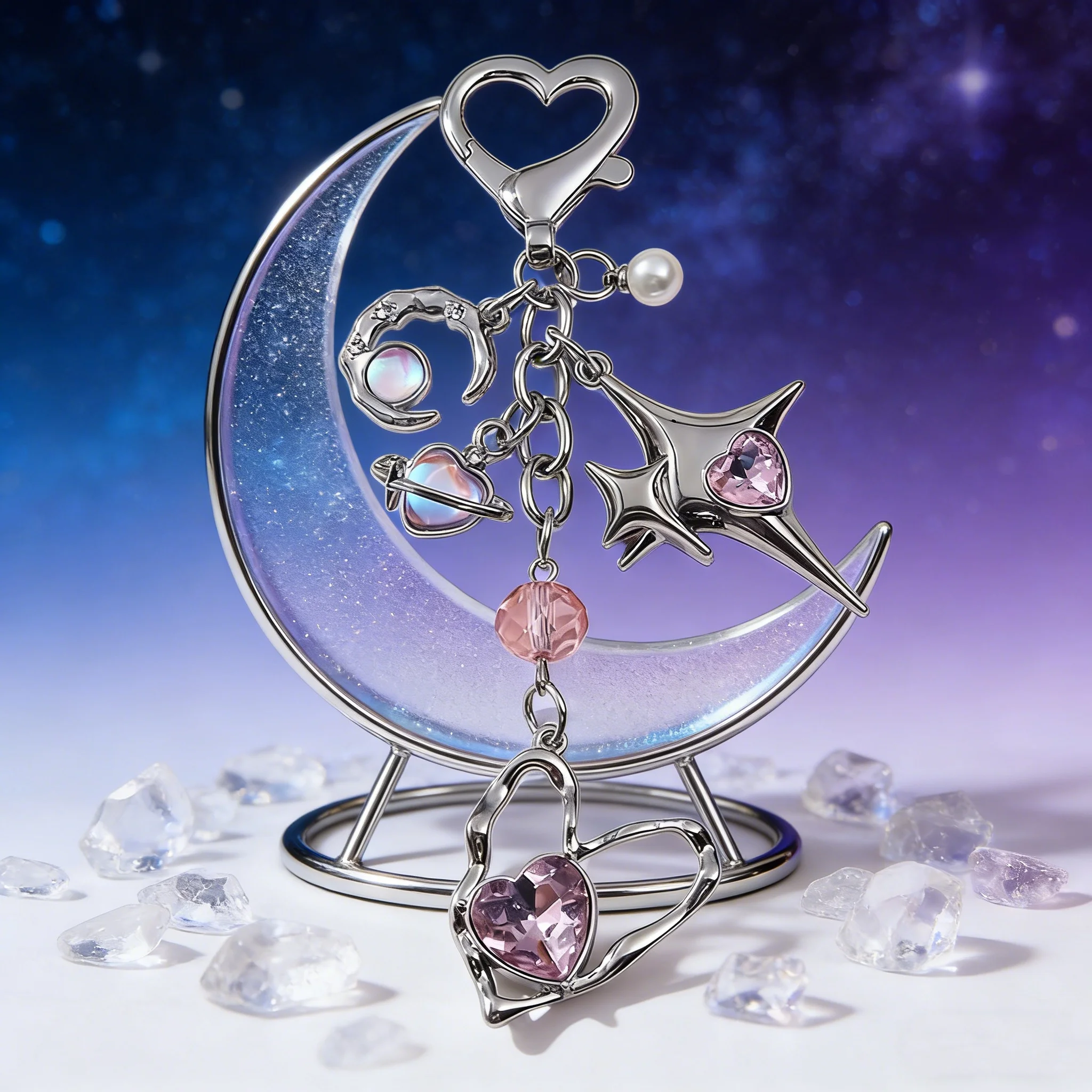 1pc Y2k Hübsches Herz Mond Stern Emaille Schlüsselbund Schöne Süße Kühle Schlüssel Ring Für Frauen Mädchen Gutes Geschenk handgemachte Schmuck Set