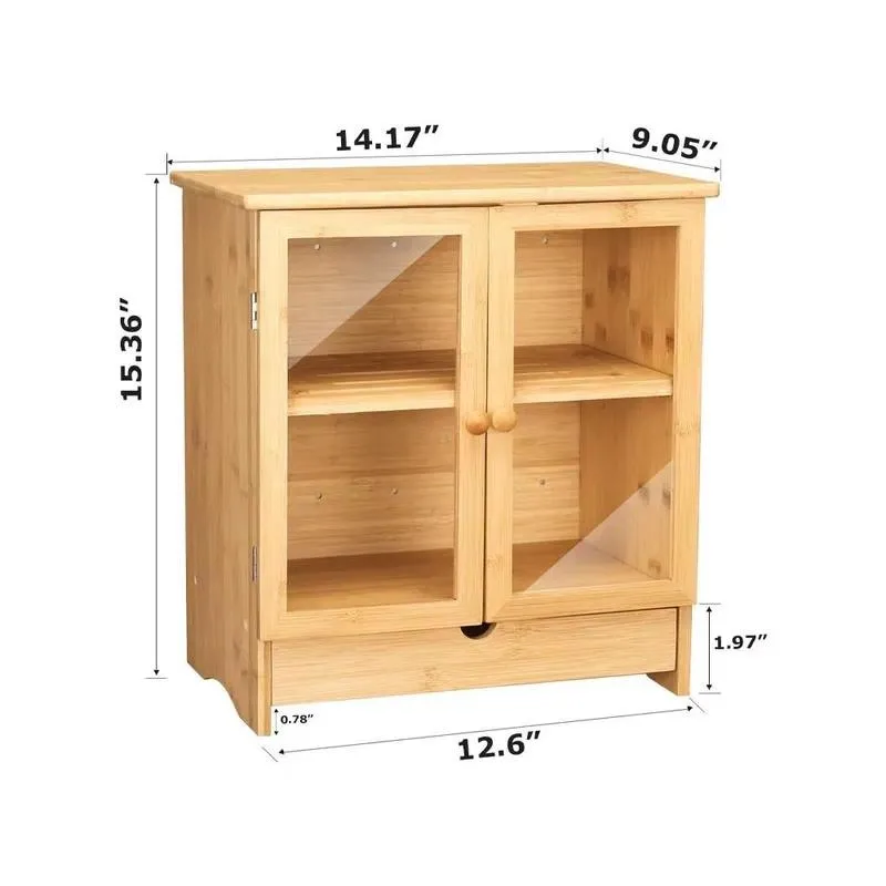 Bamboo Solid Wood Double Layer Bread Display Box Kitchen Food Storage Cabinet with Drawer