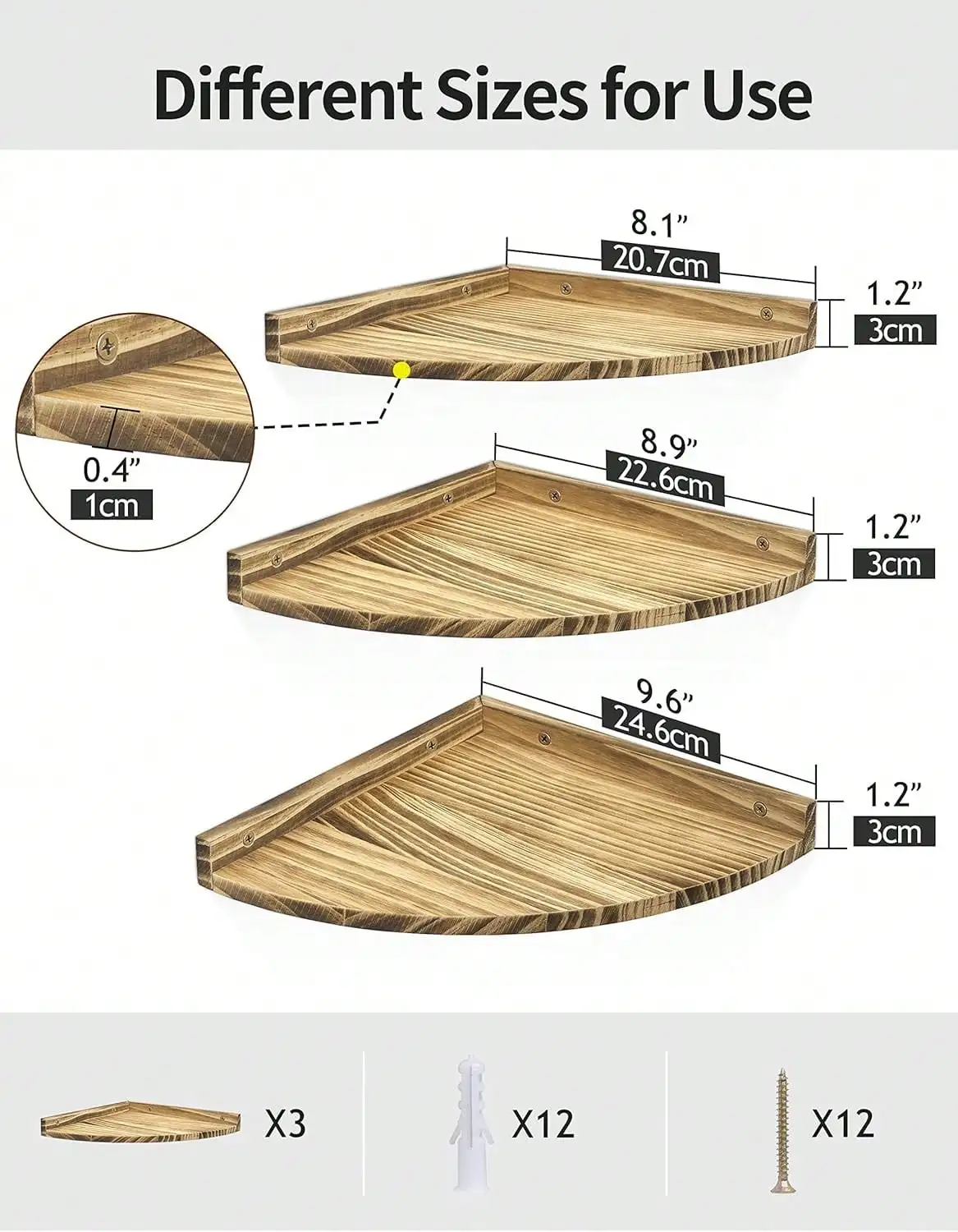 3 Pcs Corner Shelves Wall Mounted, Rustic Storage Display Floating Shelf Wooden Corner Wall Shelf For Kitchen Bathroom 2