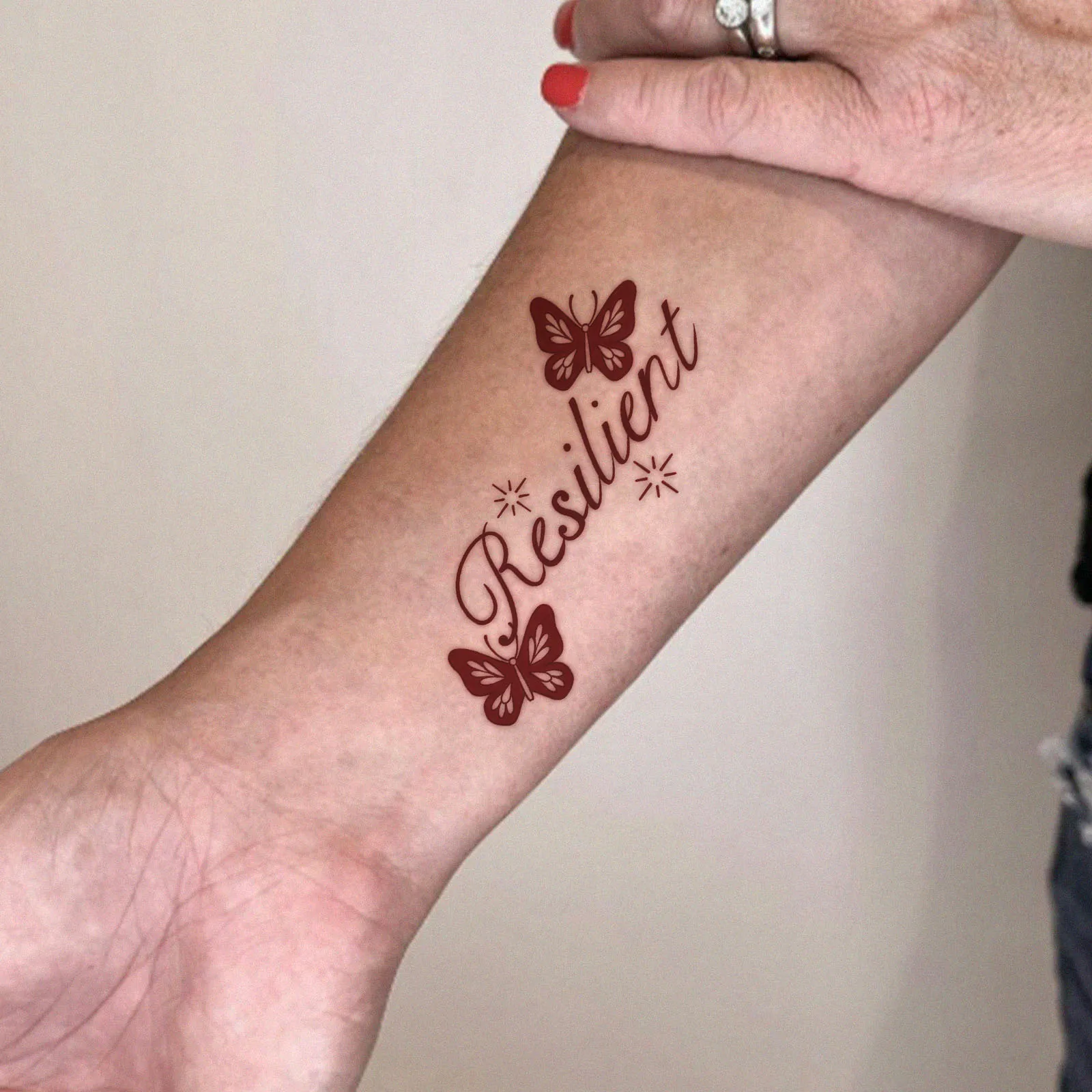 Tattoo Sticker Temporary Tattoo Red Butterfly Letter Waterproof Collarbone Small Body Art for Men Women
