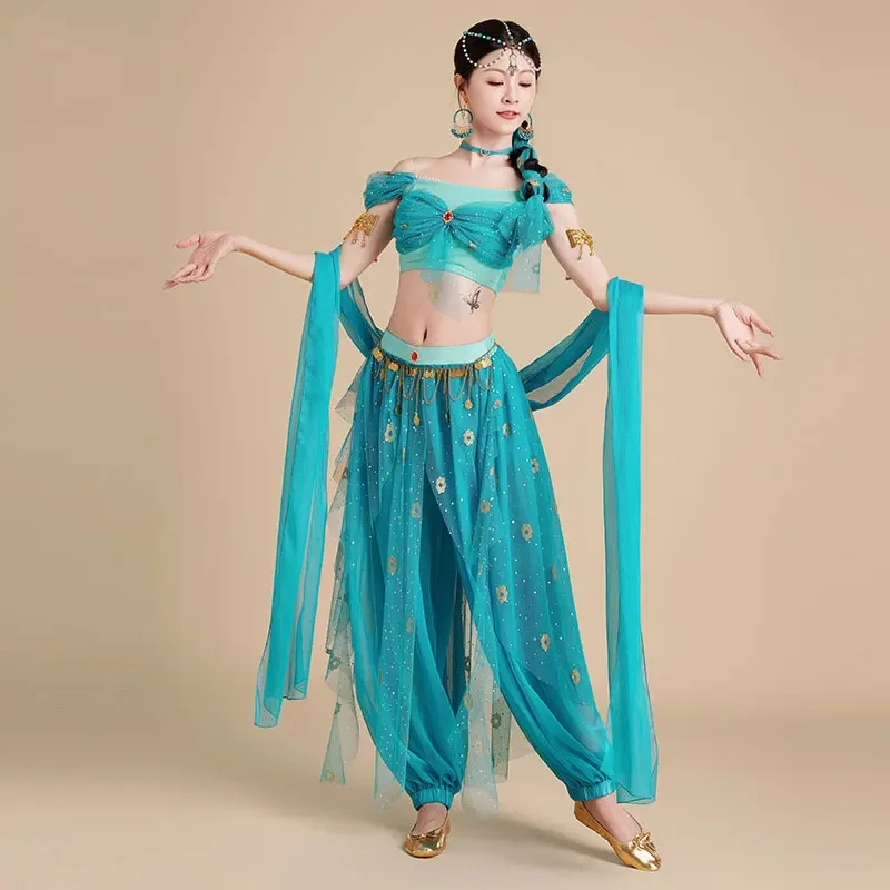 大人用フェスティバルアラビアンプリンセスベリーダンスコスチュームセット女性インドボリウッドダンスハロウィンジャスミンコスプレプリンセスファンシー