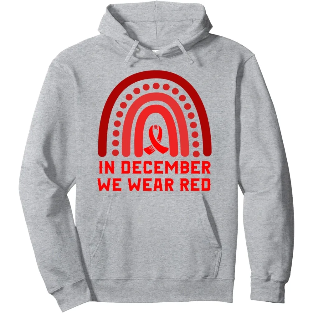 In December We Wear Red Awareness Gift World Aids Day HIV Pullover Hoodie Drop Shoulder Tracksuit Essentials Hoodie