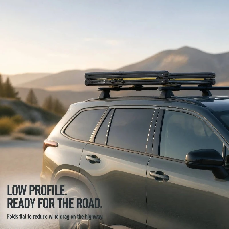 Roof Rack Drop Down for Kayak Bike Cargo Loading SUV Van Roof Rack System Aluminum Folding Rack Waist Height Access