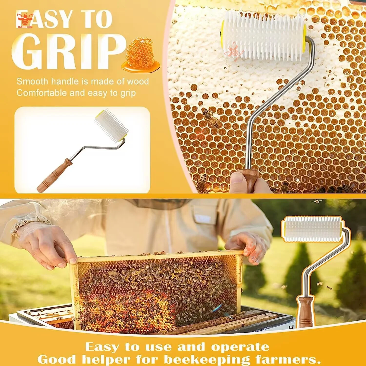 Роликовый пробойник для разрывания меда, инструменты для сбора меда, игольчатый ролик для отбора проколов, пробойные шипы, большой размер, натяжное колесо, 1 шт.