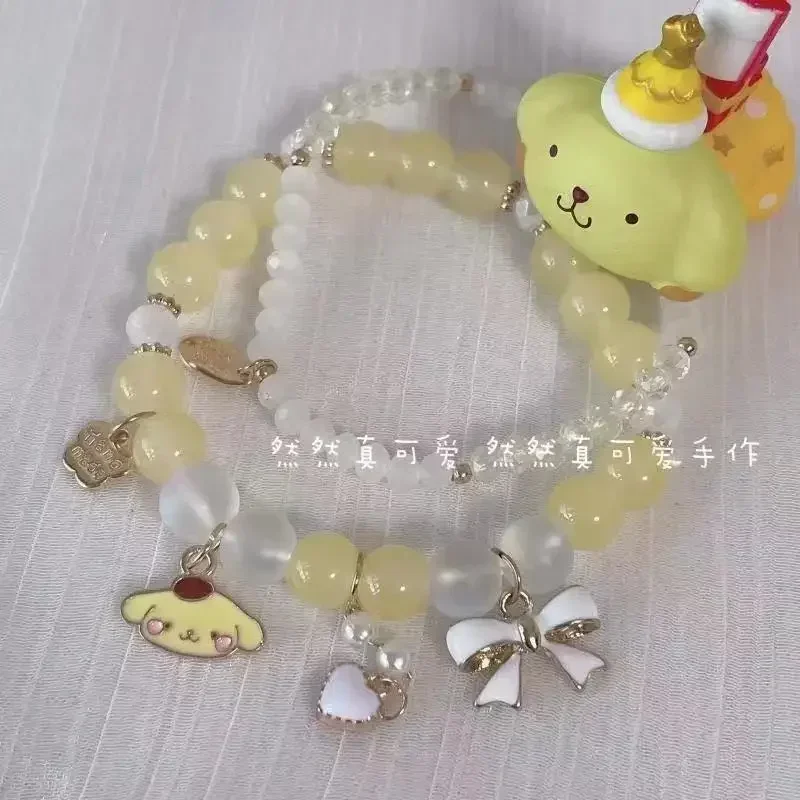 Miniso Sanrio Kuromi My Melody, pulsera de cristal con cuentas de Pompón, Cinnamoroll, bonito, dulce regalo para novia, juguetes para niñas, 2024