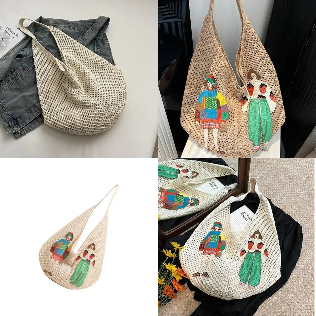 

D46D Women Shoulder Bag Woven Armpit Bag Trendy Beach Bag Korean Styles Underarm Bag