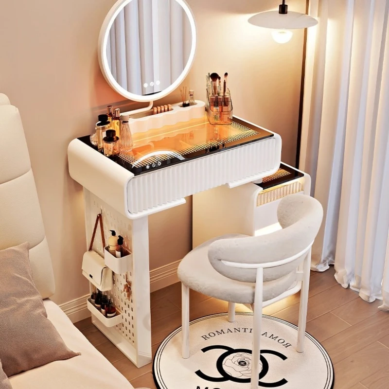 Small-sized Apartment Cream Style Dressing Table Bedroom Furniture Minimalist DIY Hole Board Storage Table Legs Vanity Table
