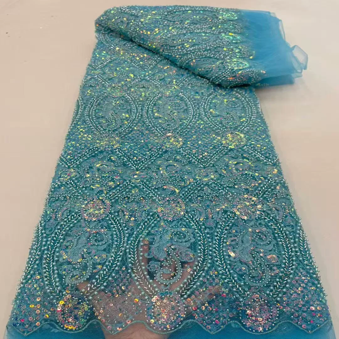 

5yard 3D bead tube sequin embroidery tissu luxury soft mesh fabric Wedding dress cheongsam matirial fabric for dress