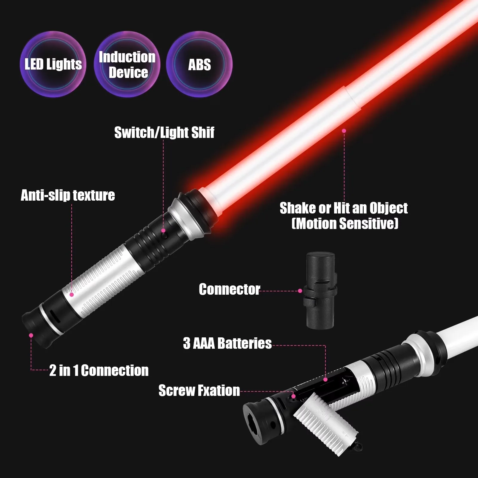 2pcs LED Light‑Up Lightsaber Toy Telescopic RGB Light Sword with Sound Effect 2‑in‑1 Splicable Cosplay Prop Boys Birthday Gift view 6
