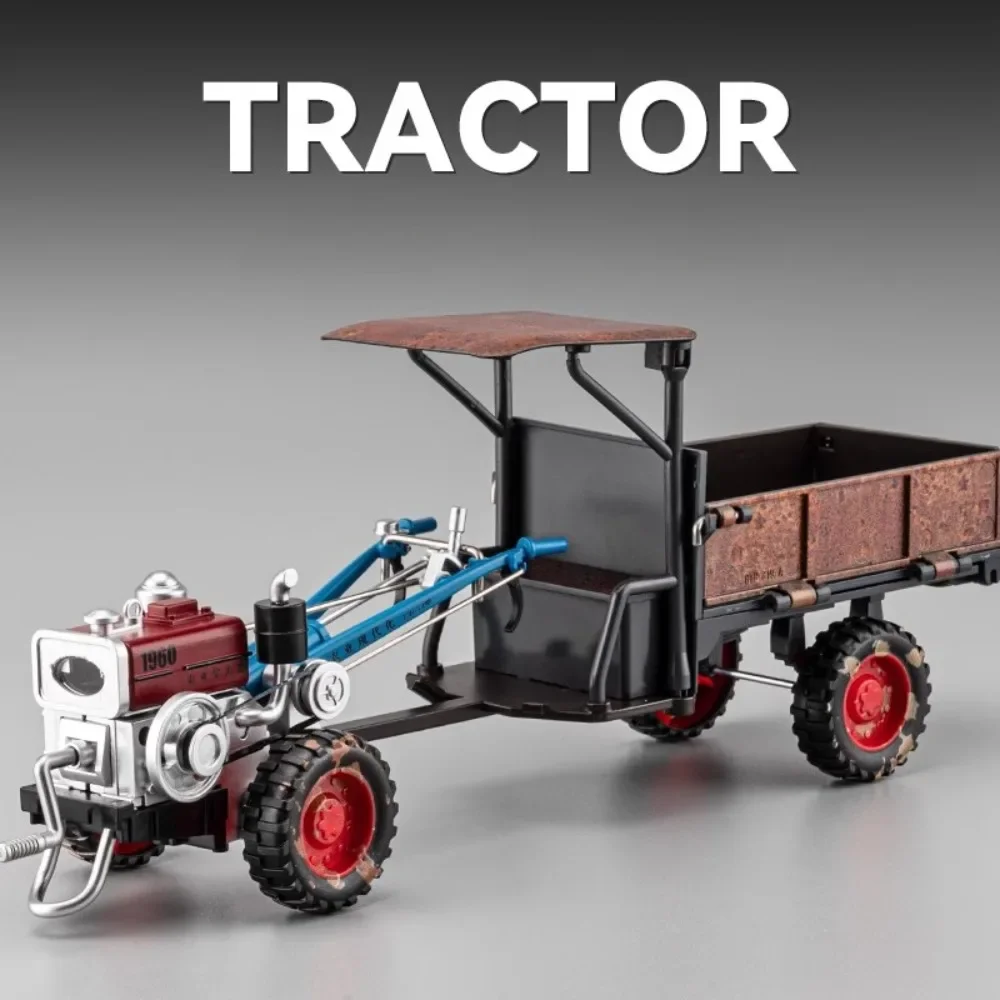 

1:24 Scale Retro Walking Tractor Car Model Toy Alloy Diecast Sound Light Agricultural Vehicles Collection Decorations for Kids