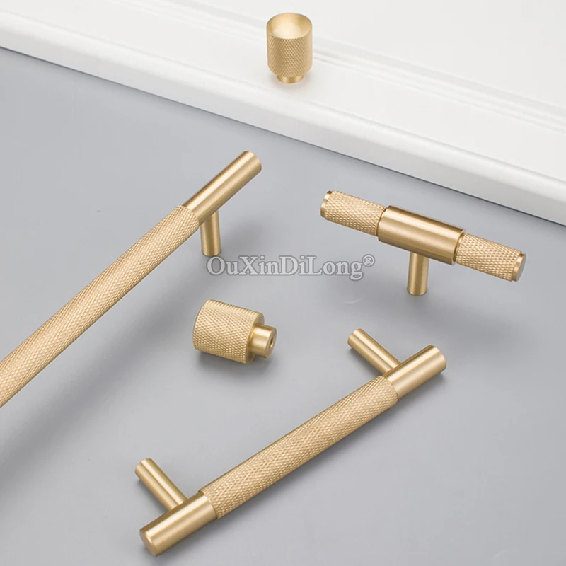 4PCS Solid Pure Brass Knurled T-Bar Furniture Pulls Handles Drawer Knobs Cupboard Wardrobe Kitchen Shoe TV Cabinet Pulls Pens