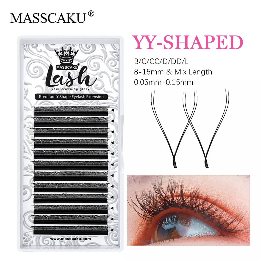 

Wholesale 12 rows YY shape premade fans eyelash extensions volume cilios individual fluffy lashes with personal brand name