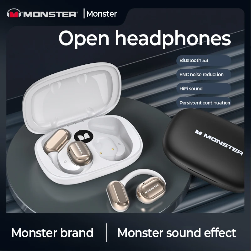 Monster Open Free AC100 Bone Conduction Bluetooth Earphones Wireless Sports Headphones Stereo Waterproof Touch Control Earbuds