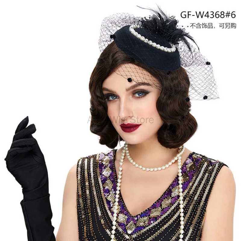 Vintage Kort Krullend Pruik 1920S Gatsby Accessoires Vrouwen Side Deel Haar Body Wave Goud Blond Zwart Bruin Partij Cosplay kostuum