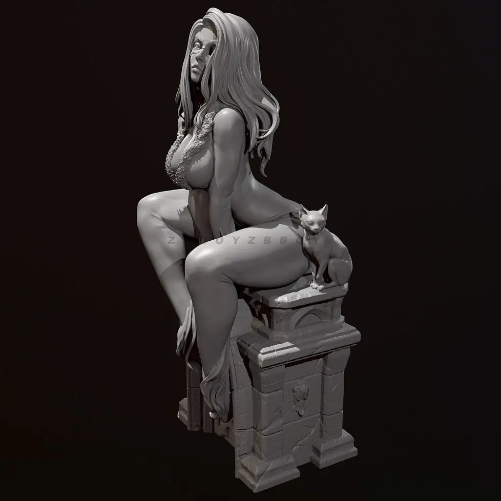 Night Cat Swordswoman 3D Printed Figurine Model Ornaments Sexy Figurine DIY Unassembled Unpainted Self-assembly Miniature
