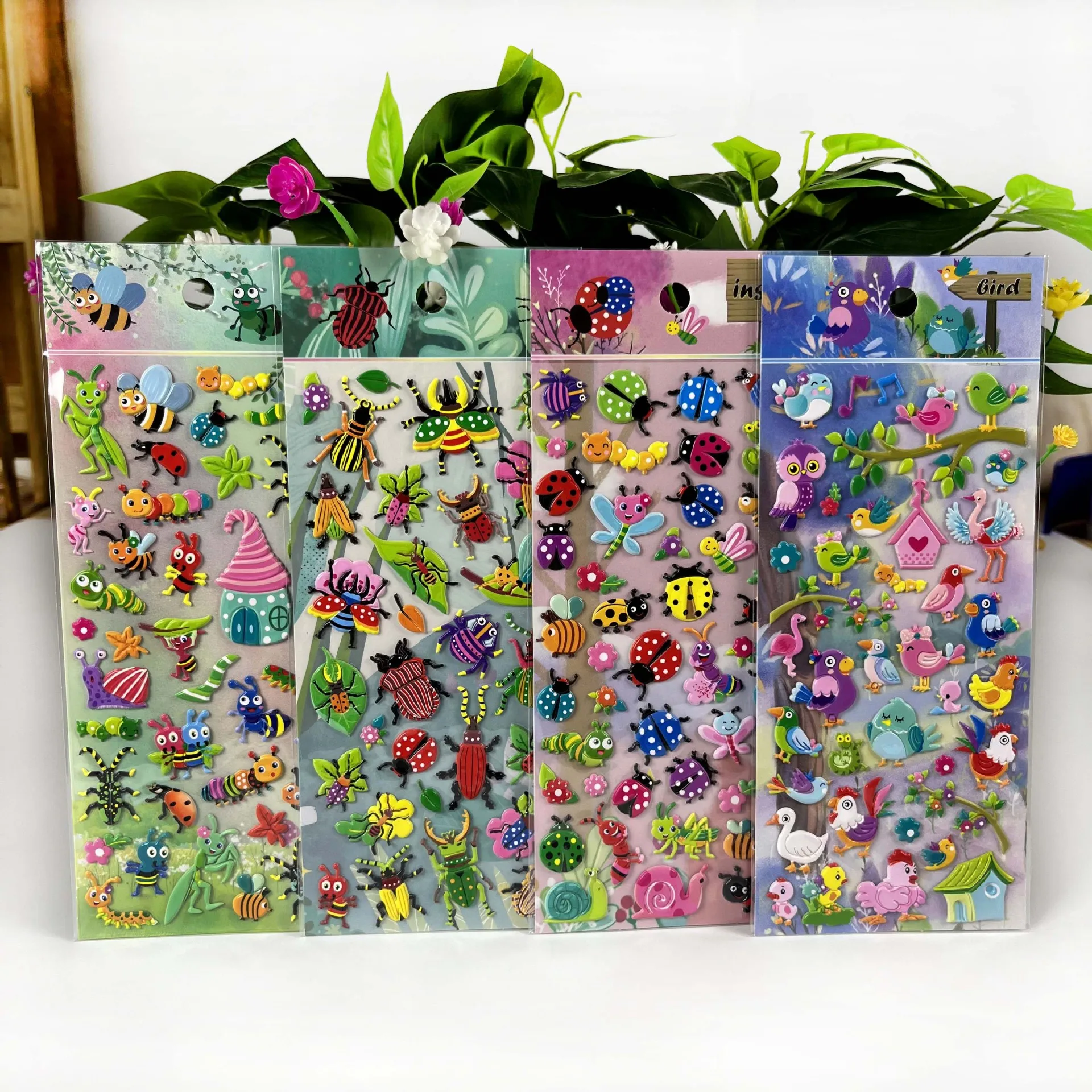 

4 Sheets/Set Cartoon Insect Bee Ladybug Sticker for Journaling Scrapbooking Cute Stationery Gift for Children Students