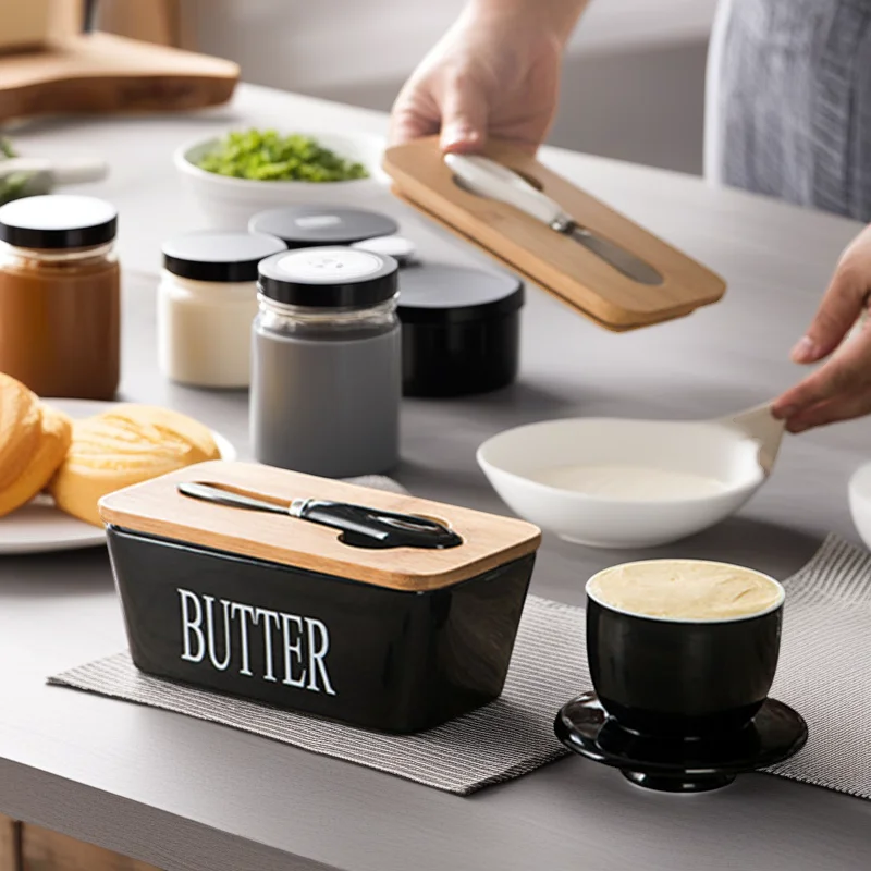 

Ceramic Butter Dish With Lid And Knife Nordic Style Cheese Container Porcelain Butter Keeper Box For Kitchen Fridge Table Use