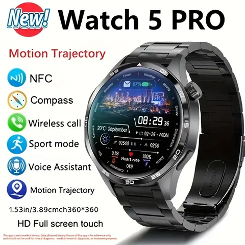 GT5 PRO 스마트 시계 남자 시계 5 프로 AMOLED HD 화면 블루투스 통화 GPS 궤도 NFC 심박수 나침반 SmartWatches 2024 신규