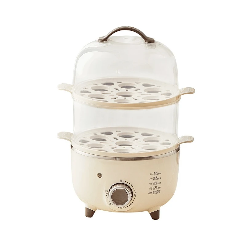 Egg cooker, double-layer timed egg steamer, multi-functional timed breakfast machine, no steaming bowl