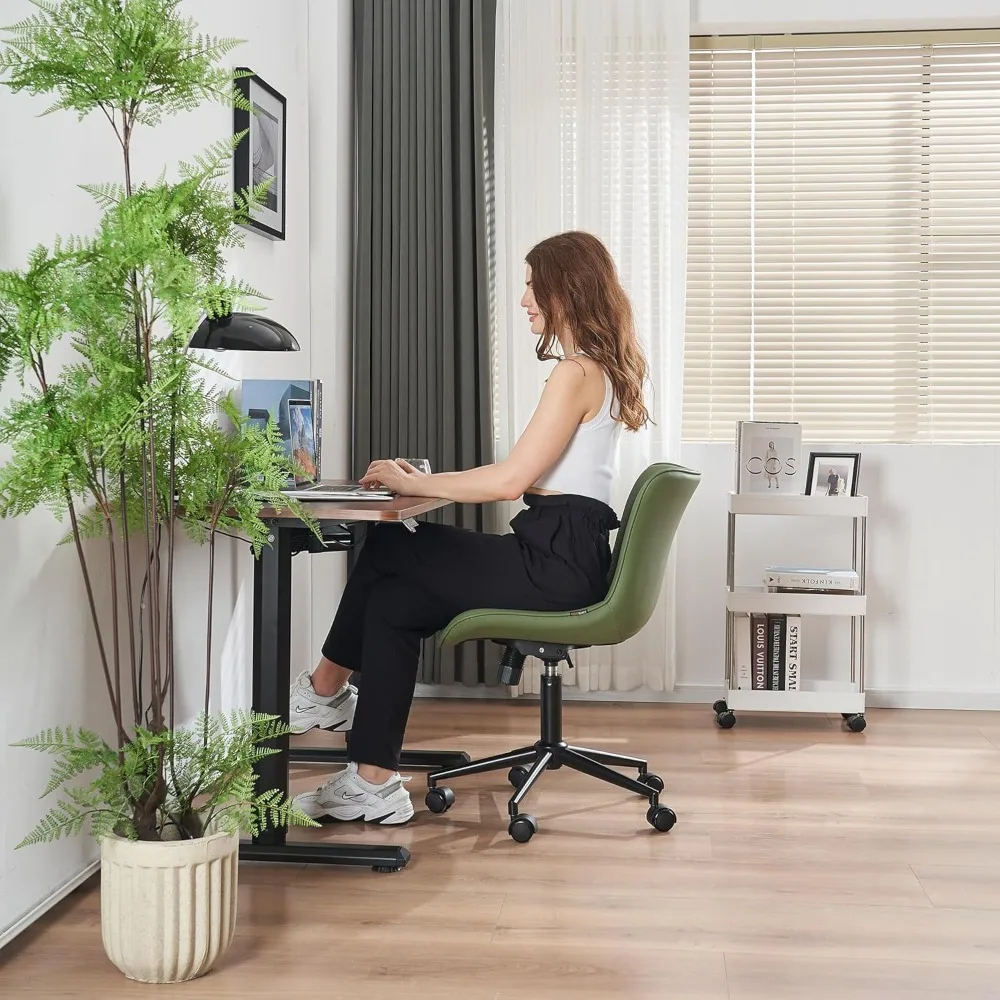 Swivel Faux Leather Office Desk Chair, altura estofada ajustável com rodas, cadeira de tarefas do computador, poltrona moderna rolamento