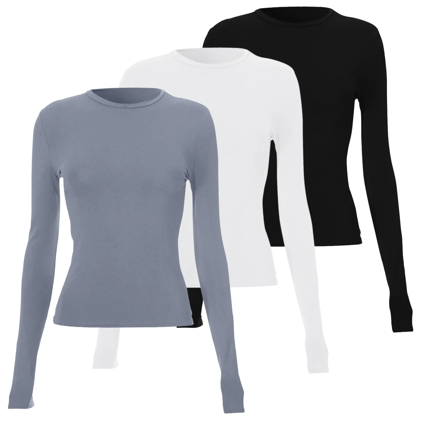 Women Shirt 3pc Set Pack of 3 Pullover Long Sleeve Lady Shirts Basic Crop Tops Going Out Fall Fashion Layer Slim Fit TopsAutumn