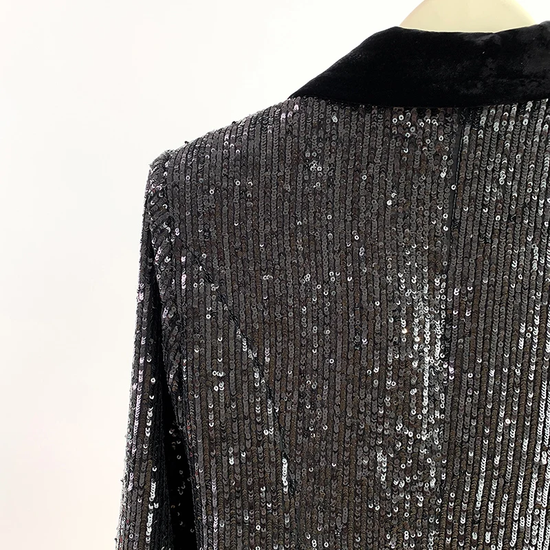 Black Sequined Blazer Women Autumn Double Breasted Button Glitter Sequined Long Party Club Jacket Blazers Women 2023 New