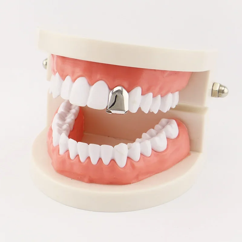 False Teeth Gold Plated HipHop Single Tooth Grillz Cap Top Bottom Dental Grill Teeth Caps Halloween Cosplay