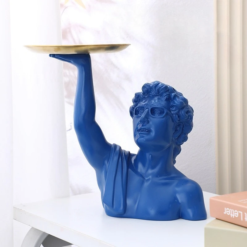 تمثال ديفيد الحديث مع صندوق مجوهرات من الرخام والراتنج منظم ديكور فني كلاسيكي لمكتب المنزل هدية النحت الوظيفي #4