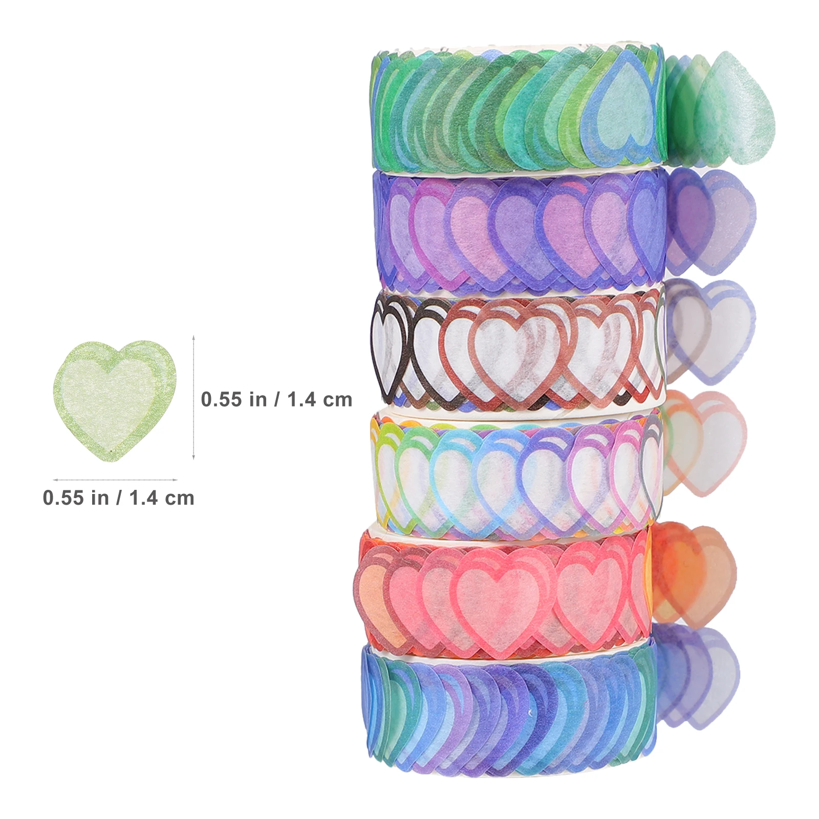 

6pcs 6 Rolls Washi Tape Stickers Per Roll Decorative Heart Shape Masking Tapes for Scrapbook Craft Gift Wrapping