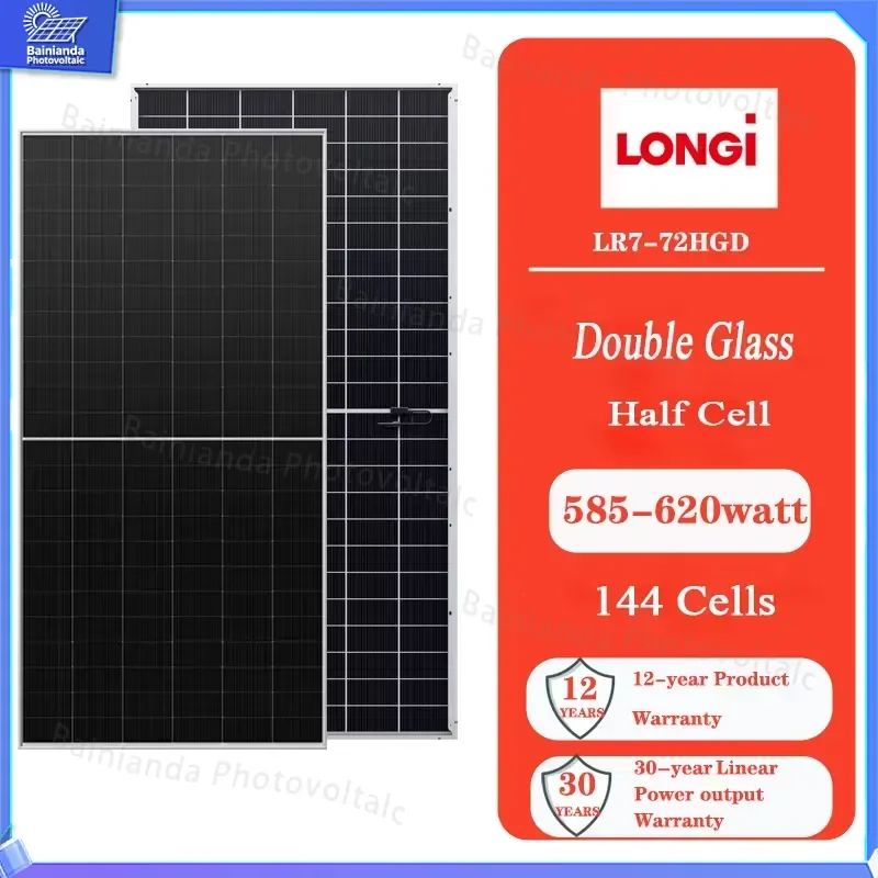 High Efficiency 600W 605W 610W 615W 620W Monocrystalline Solar Panel Double Glass Bifacial PV Module for Residential