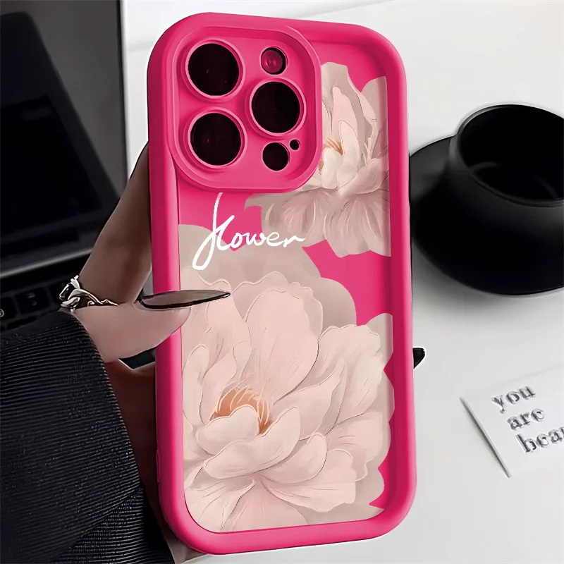 حافظة هاتف على شكل زهرة جميلة لهاتف آيفون 11 13 15 14 12 16 Pro Max 16e 7 8 Plus XR X XS SE غطاء مقاوم للصدمات من السيليكون السائل الناعم