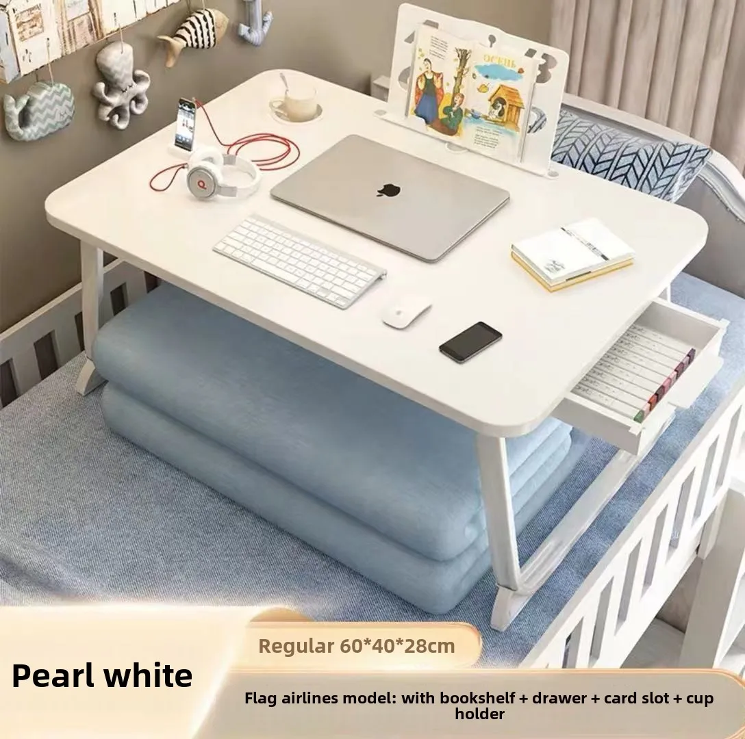 Foldable Bed Laptop Table Portable Lap Desk with Storage Drawer Cup Holder