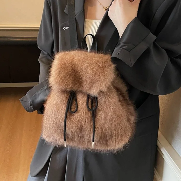 حقيبة ظهر نسائية فروي فاخرة 2025، محفظة أنيقة جدًا بحزام قابل للتعديل، حقيبة دلو برباط واسعة للعمل وعطلة نهاية الأسبوع