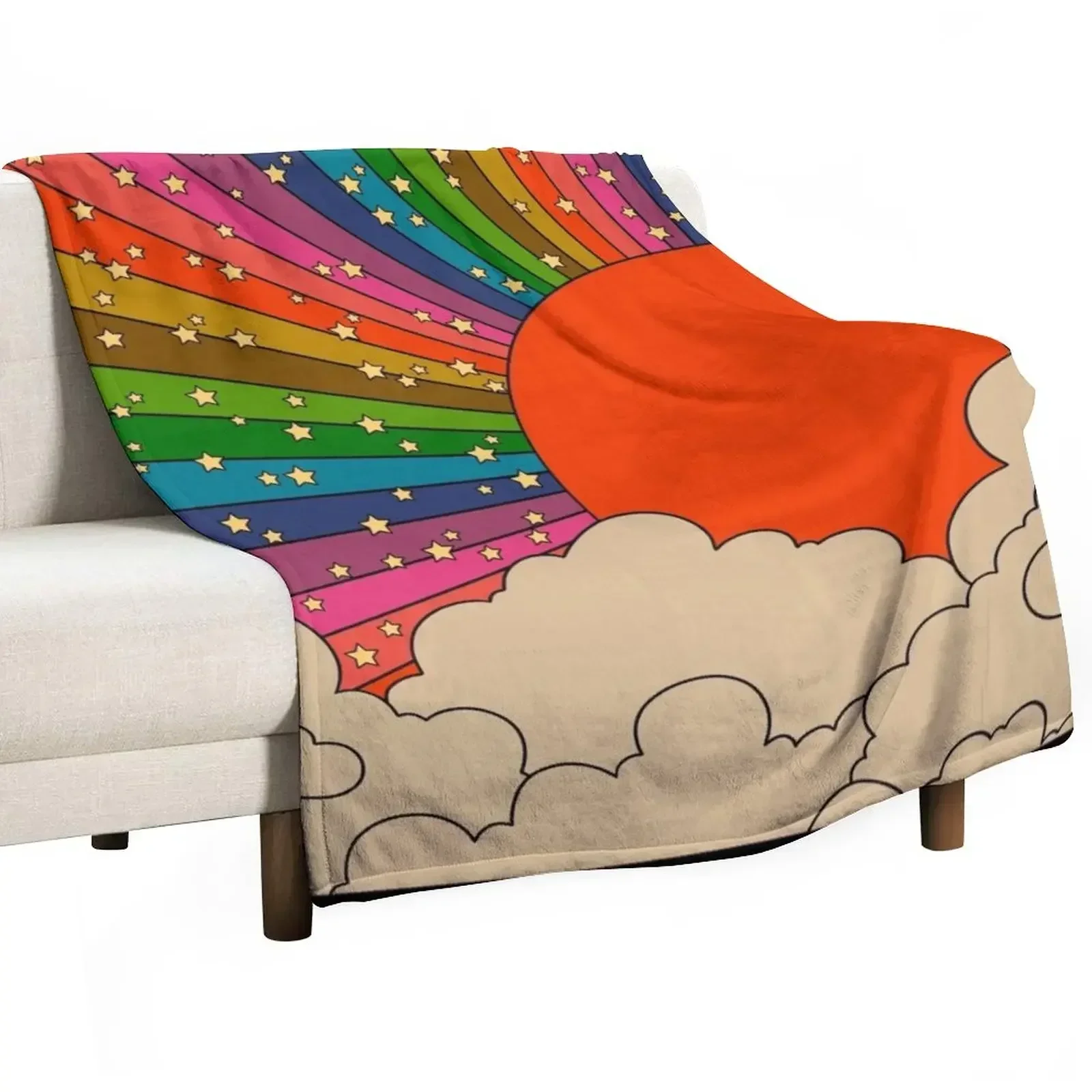 

Rainbow 70s sun Throw Blanket Flannel Fabric valentine gift ideas Blankets