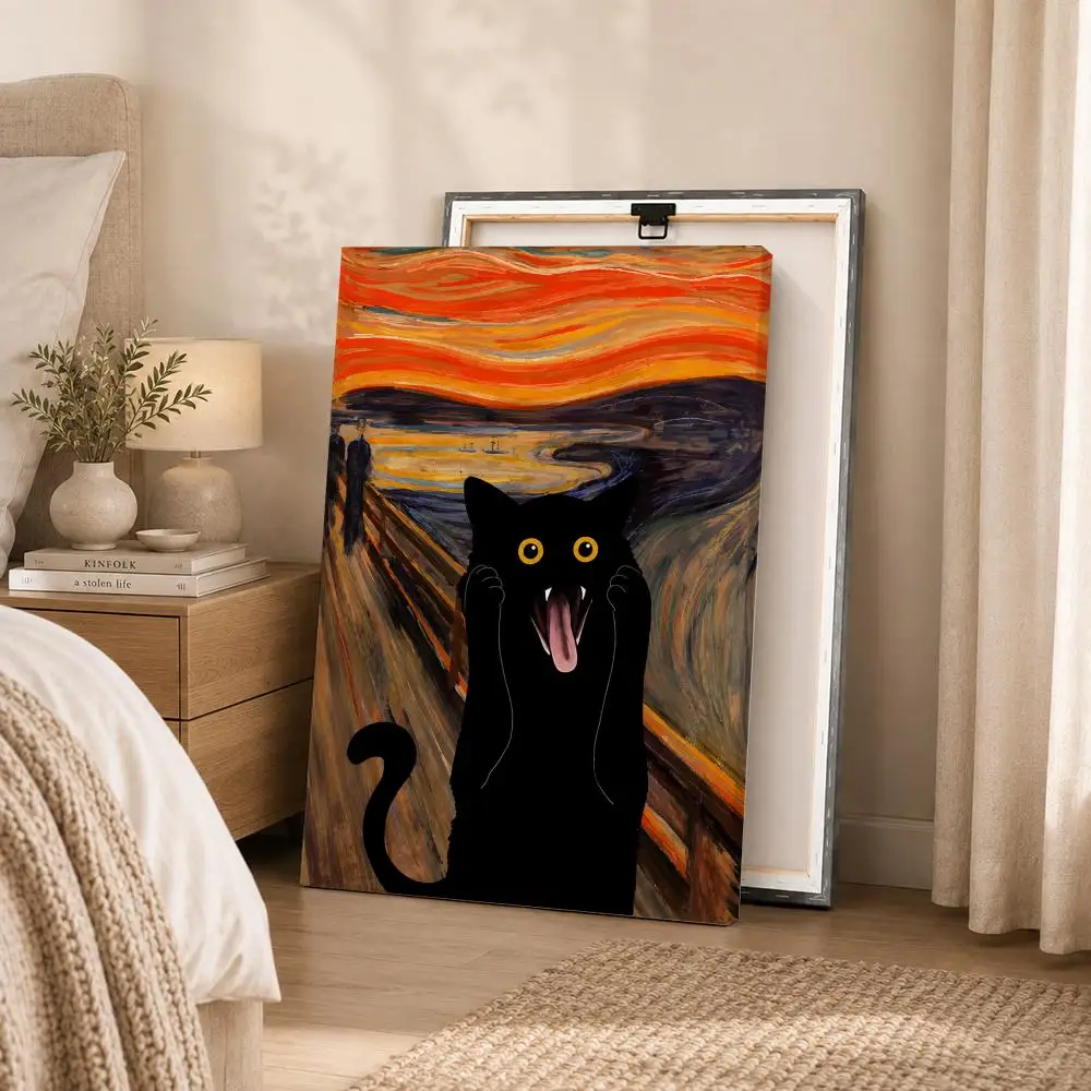 Edvard Munch The Scream Animal Framed Wall Painting Canvas Art Poster Solid Wood Frame for Room Living Home Decor Gift