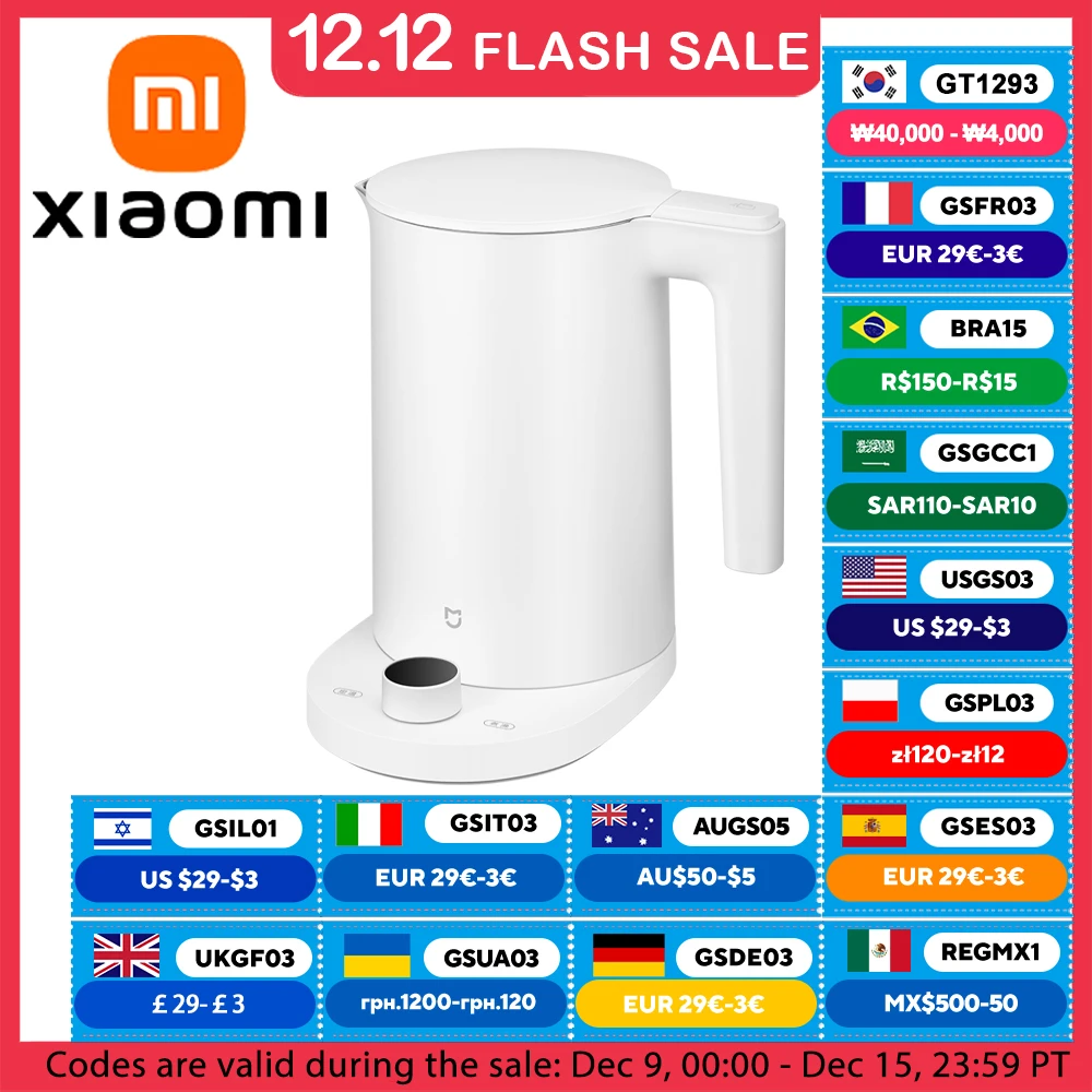 XIAOMI MIJIA Thermostatic Electric Kettles 2 Pro,Tea Kettle for Hot Water, Coffee & Tea,1.7L,With Auto Shut-Off,220V,CN Version