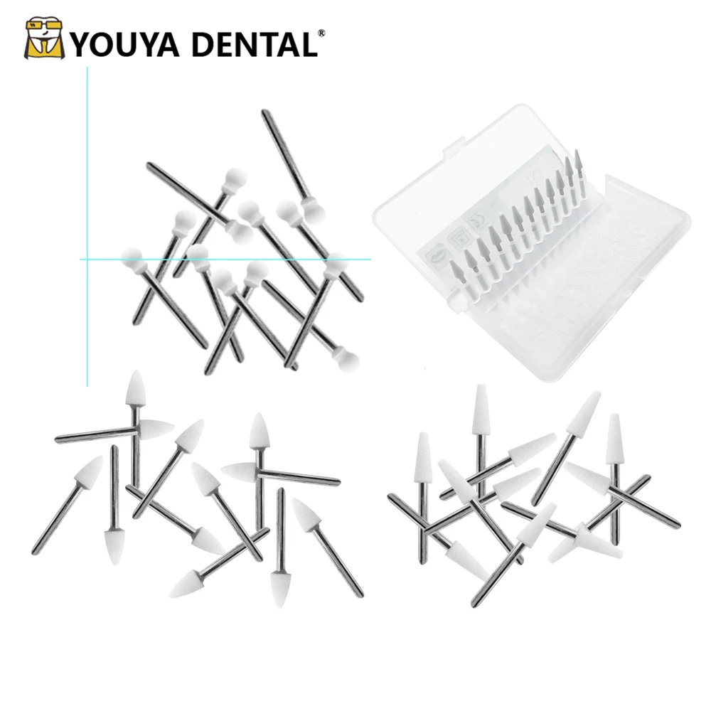 12pcs Dental Ceramic Polishing Head White Stone Grinding Head FG Burs FL2 CN1 RD1 Fit High Speed Handpiece 1.6mm Dentist Tools